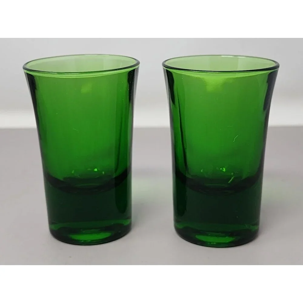Vintage Emerald Green Glass Beer Mug & Jagermeister 2 Shot Glasses‎ Set